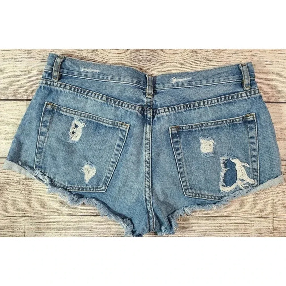 FARM Rio Brazil Cut Off Denim Jean Shorts Size 10 Large Distressed Destroyed - Picture 2 of 6
